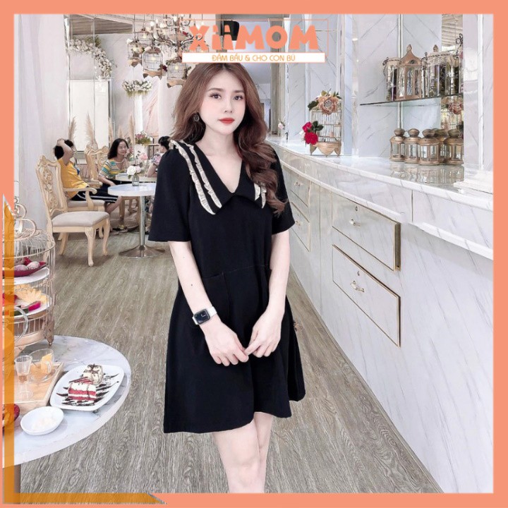 Váy bầu mùa hè - đầm bầu suông cổ 2 viền sọc chất đũi hàn freesize tới 70kg BN07 - Xiimom