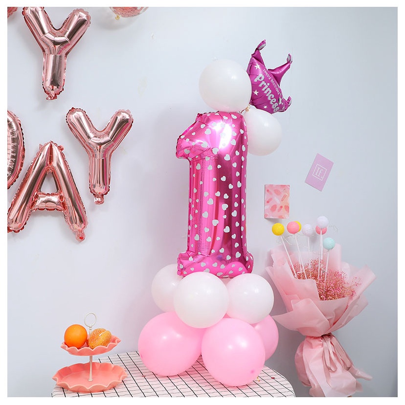 Bóng số 1 trang trí sinh nhật, size 70cm, màu hồng, màu xanh dương, trang trí thôi nôi, party Fubao Store