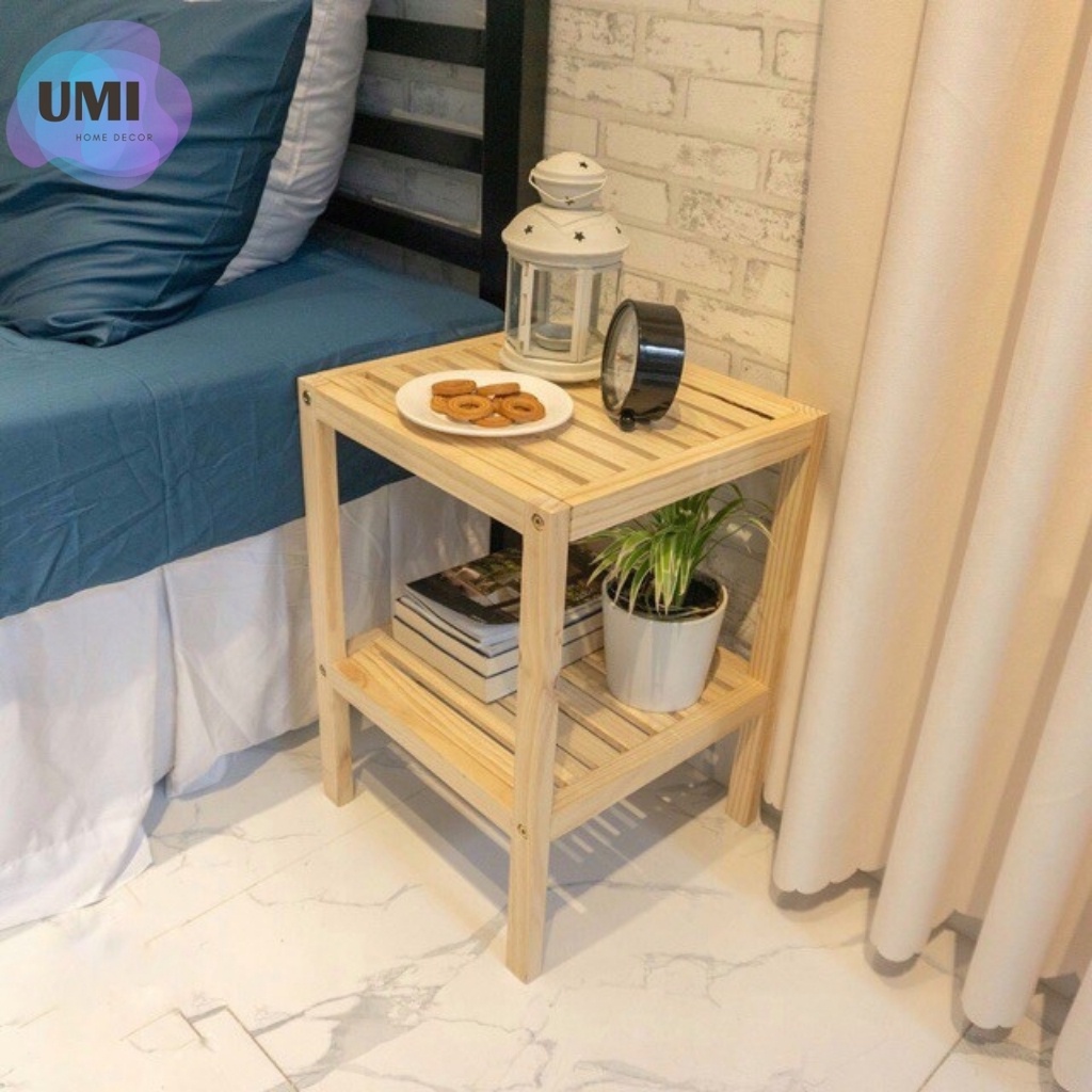 Kệ gỗ tab đầu giường 2 tầng tự lắp ráp Kệ đầu giường gỗ thông tự nhiên kệ & giá Umi