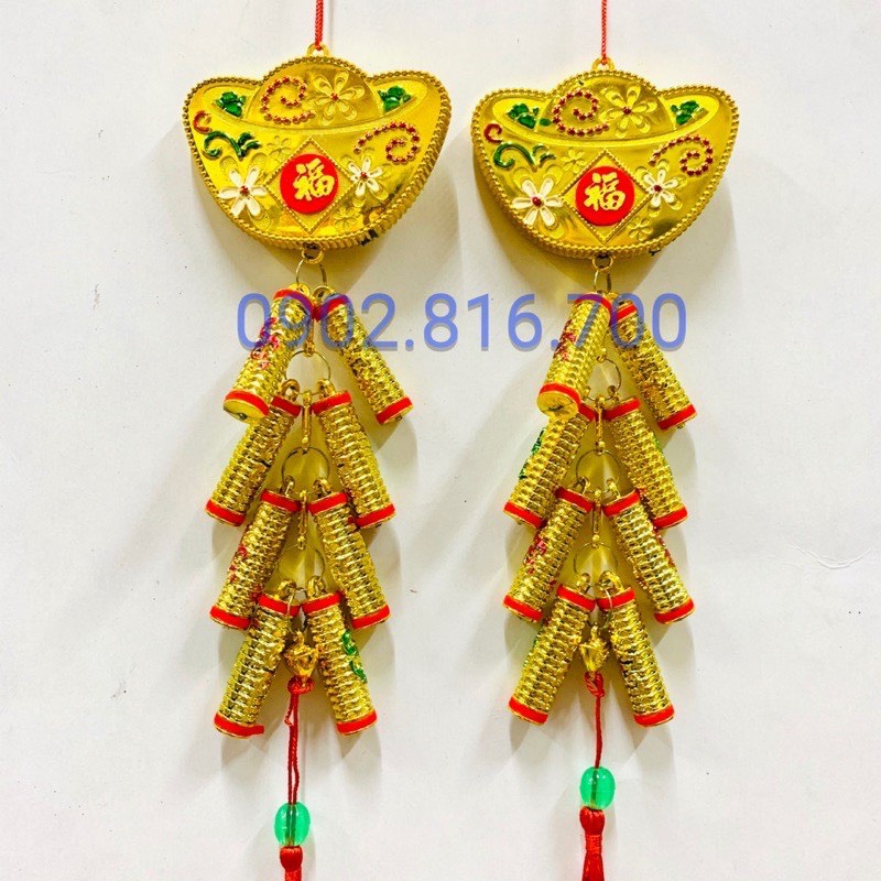 1 cặp Dây treo hình phao cá chép-bông mai-thỏi vàng 30-50cm treo cây mai - cây tắc - cây quất phụ kiện trang trí tết