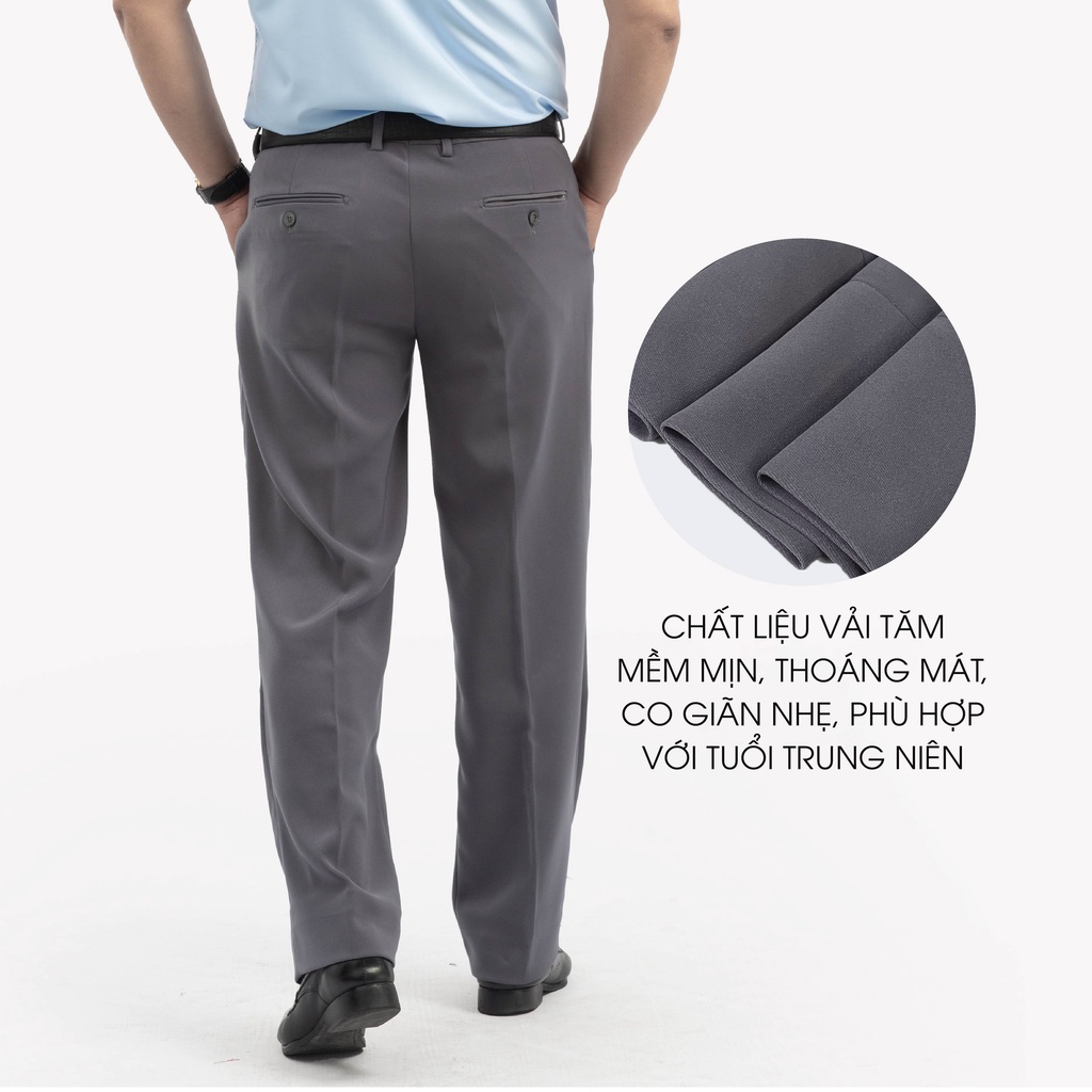 Quần Âu Nam Trung Niên ANCHI Màu Ghi Đậm Vải Tăm Ống Suông Rộng Công Sở Cao Cấp