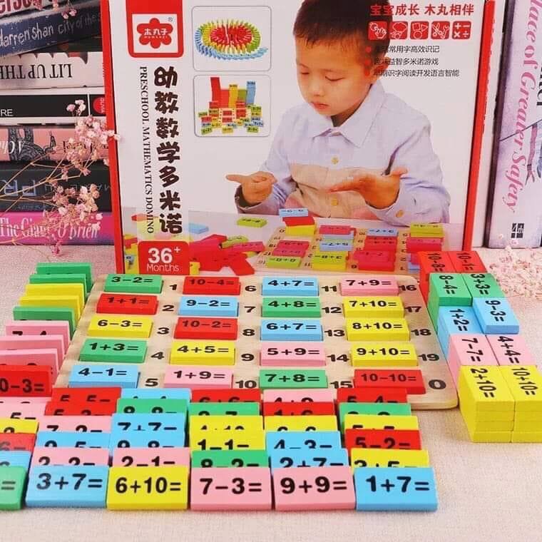 Bộ đồ chơi ghép hình học toán domino cho bé phát triển thông minh