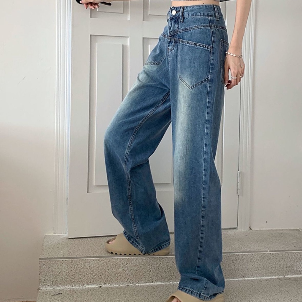 SUXI Quần Jean Dài Lưng Cao Dáng Ôm Ống Suông Kiểu Vintage Thời Trang Mùa Thu Cho Nữ