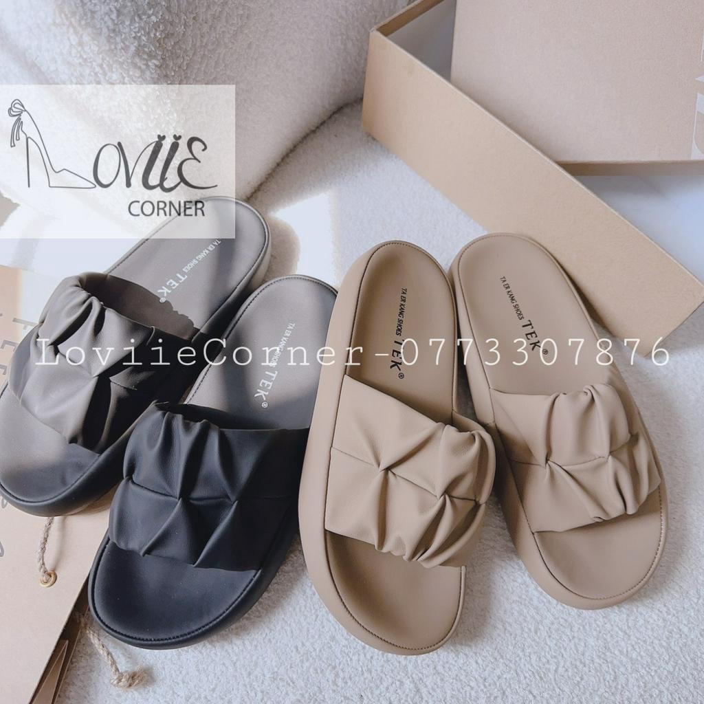 DÉP XUỒNG LOVIIECORNER - DÉP THỜI TRANG QUAI NGANG DA NHĂN - DÉP BỆT NỮ CAO CẤP D230590