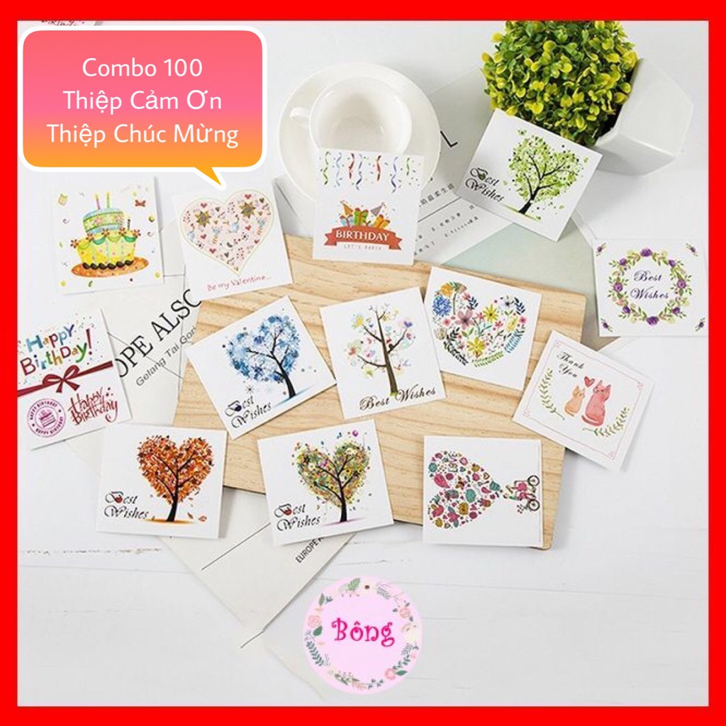 Combo 100 chiếc thiệp Chúc mừng, thiệp Cảm ơn loại đẹp