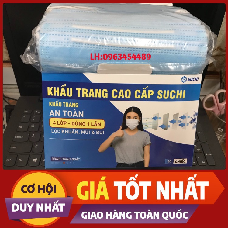 Khẩu trang 4 lớp kháng khuẩn SUCHI đạt chuẩn hộp 50 cái