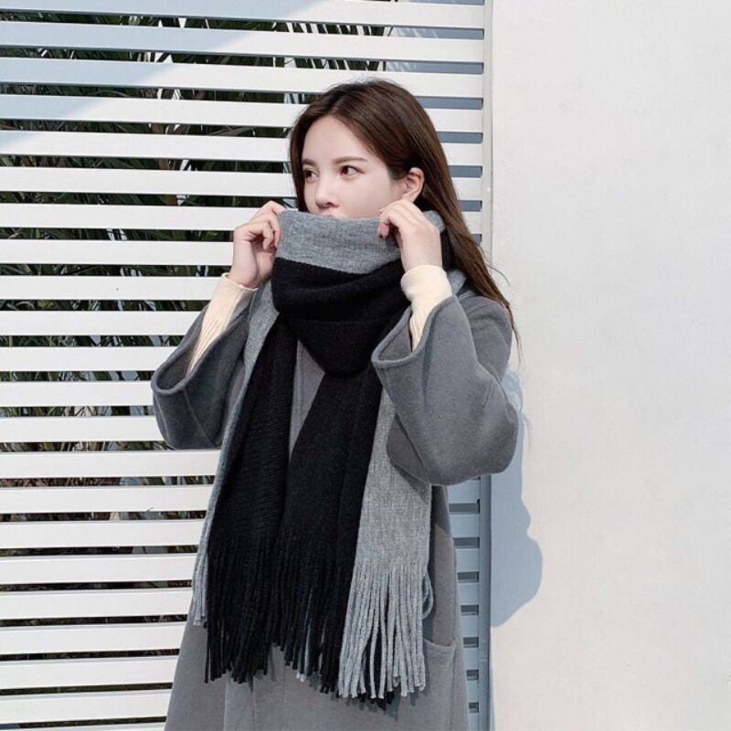 Khăn Len Cashmere sợi lông cừu 2 mặt mix màu dày dặn phong cách Hàn dành cho cả nam và nữ
