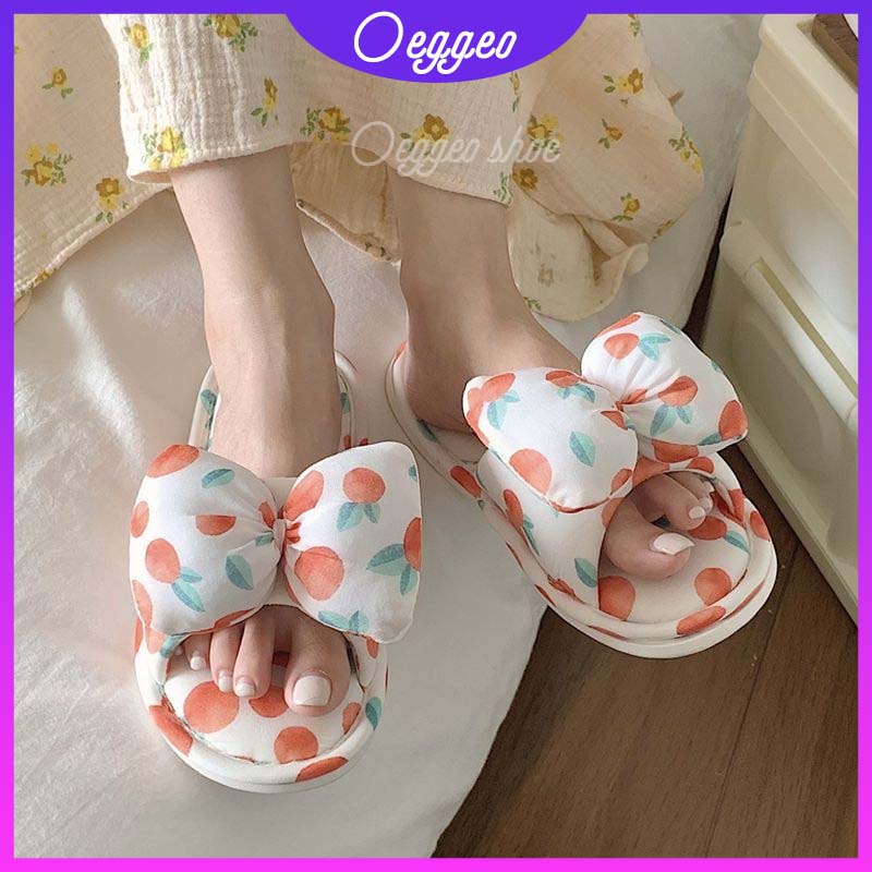Oeteo Dép Đi Trong Nhà Đế Bằng Đính Nơ Xinh Xắn Cho Nữ
