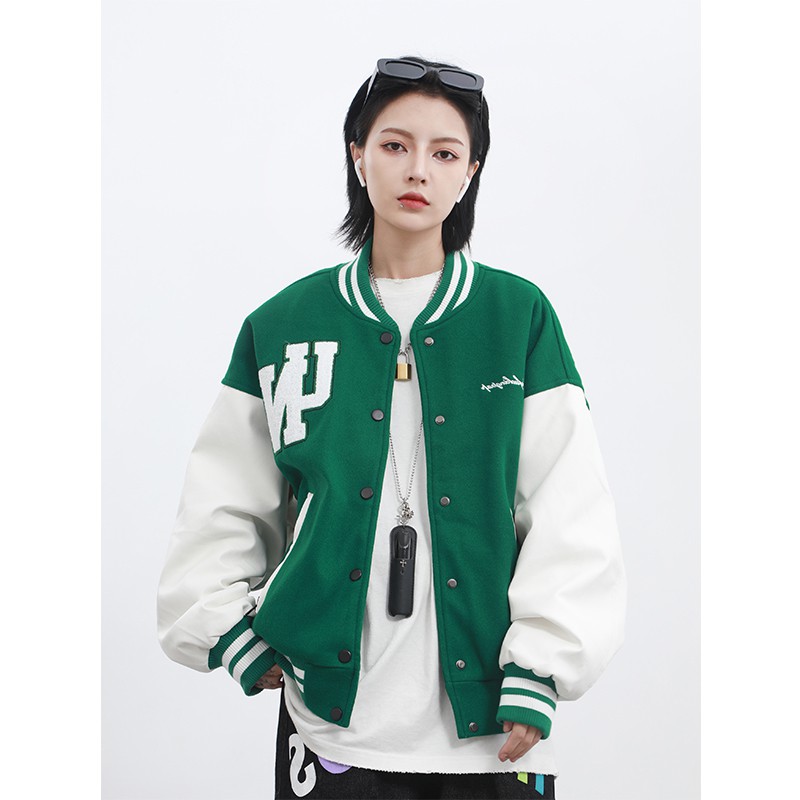 Áo bóng chày, Varsity jacket HOT 2021 màu xanh chất tay da cao cấp