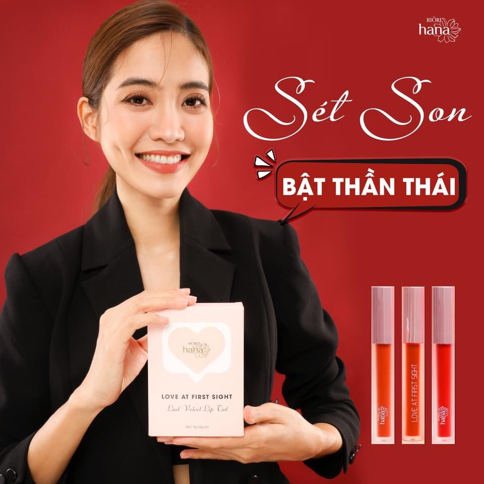 Set Son Kem Lỳ Lâu Trôi Dưỡng Ẩm Môi - Love At First Sight RIORI HANA (3 cây)