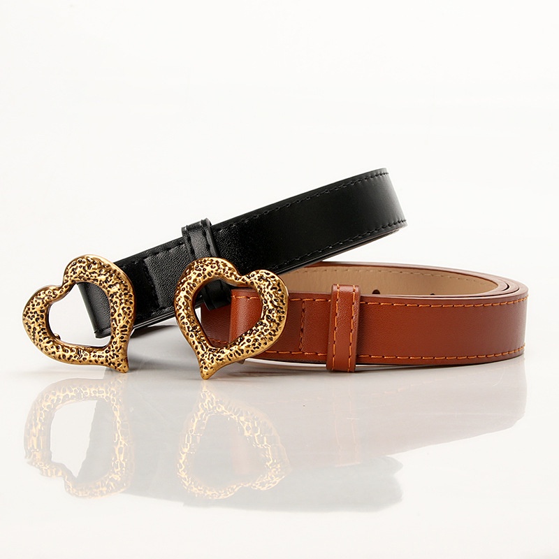 Thắt Lưng Giả Da Khóa Hình Trái Tim Màu Vàng Kim Phong Cách Vintage Thời Trang Cho Nữ