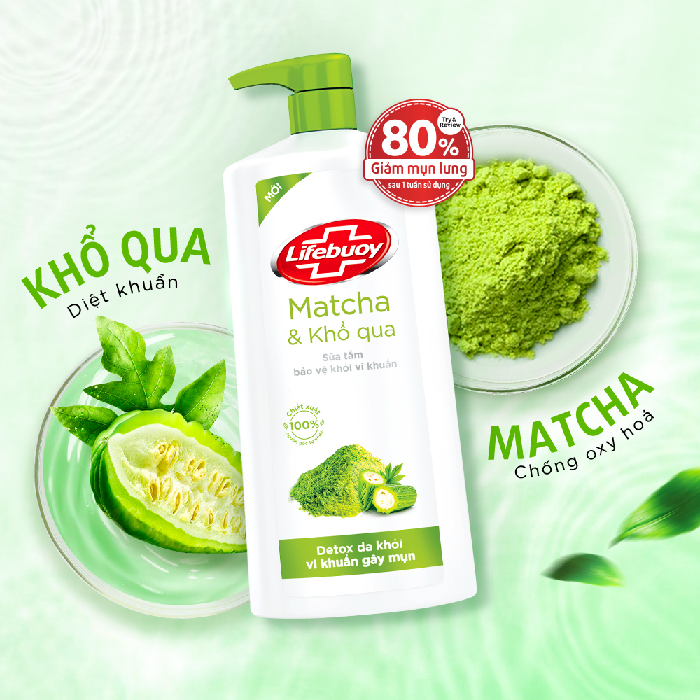 Sữa tắm Lifebuoy Detox và Bảo vệ khỏi vi khuẩn Matcha & Khổ qua Túi 1kg
