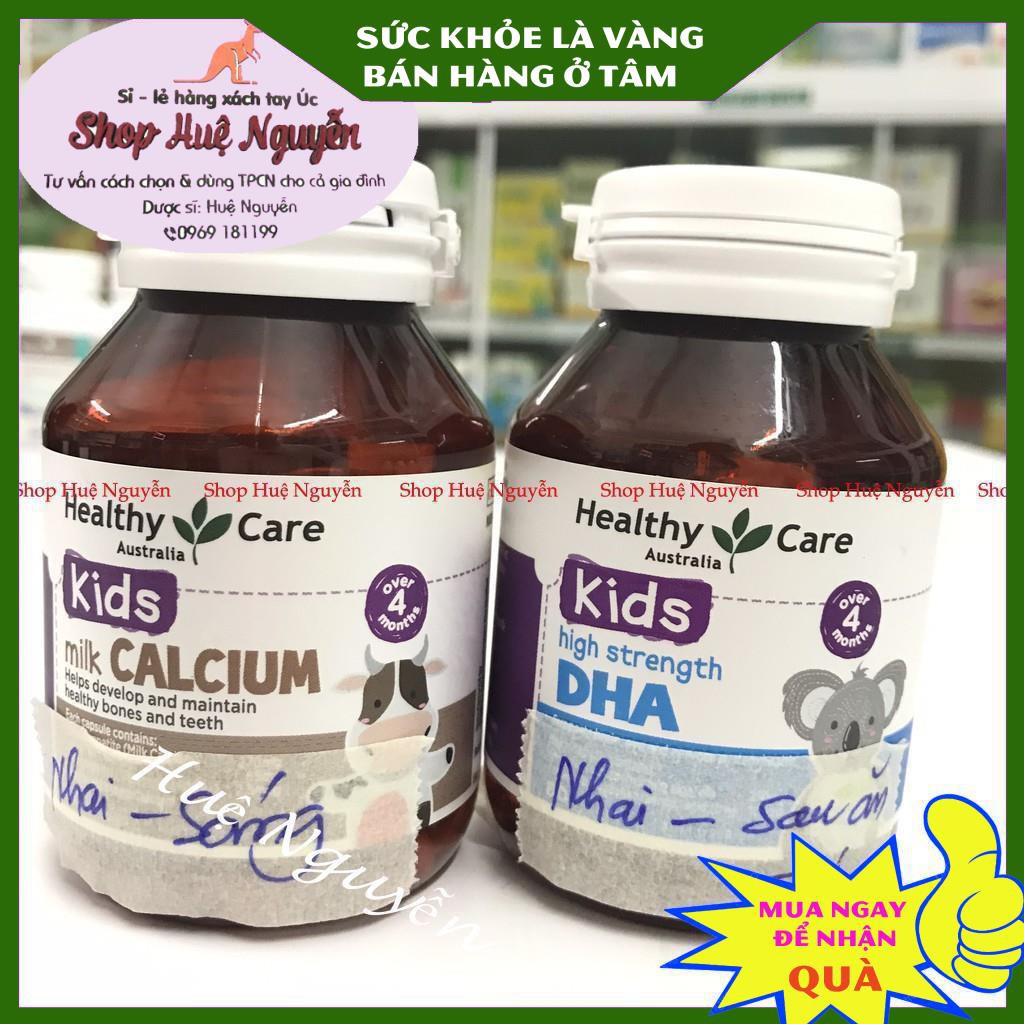 combo viên nhai Canxi milk và DHA Heathy Care Úc 60 viên, phát triển trí não và xương răng cho bé từ 4 tháng