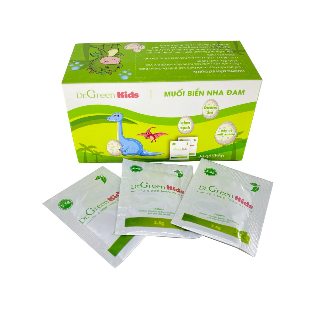 Muối rửa mũi Dr.Green Kids, hộp 30 gói, vệ sinh mũi cho bé, bị xoang mũi