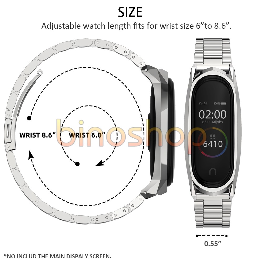 Dây đeo miband 5 kim loại mắt to viền GT, dây đeo thay thế mi band 5 mắt to bản GT MIJOBS