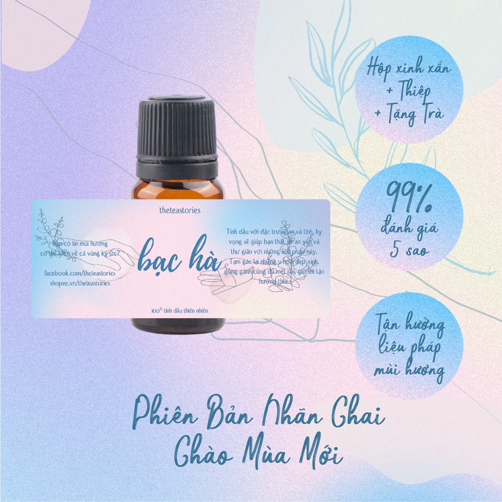 Tinh dầu bạc hà 10ml nguyên chất kèm thiệp xinh xinh - Liệu pháp mùi hương - The Tea Stories