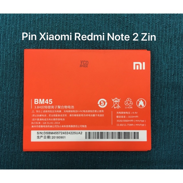 Pin xiaomi redmi note 2 zin - kí hiệu trên pin BM45