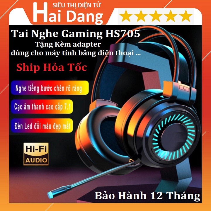 Tai Nghe Chụp Tai Gaming Âm Thanh Stereo, Tặng Jack Cắm Điện Thoại - Có Micro LED RGB HS705 - Nghe Rõ Từng Tiếng Động