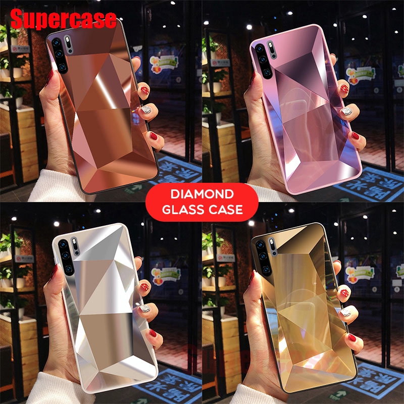 Ốp điện thoại kính họa tiết vân kim cương cho Huawei P30 Mate 30 P20 Pro P30 Lite Y9 Y7 Prime 2019 Nova 2 Lite