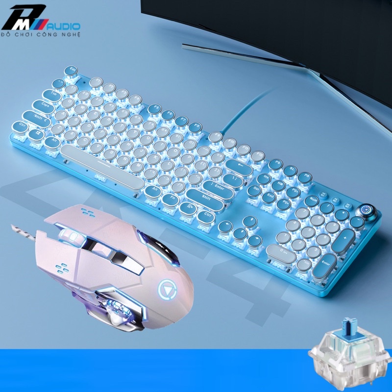 COMBO Bàn Phím Cơ ZK4 PRO Và Chuột Máy Tính Laptop G15 Nút Tròn Màu Hồng Xanh Trắng LED RGB Tự Đổi Màu Bảo Hành 1 Đổi 1