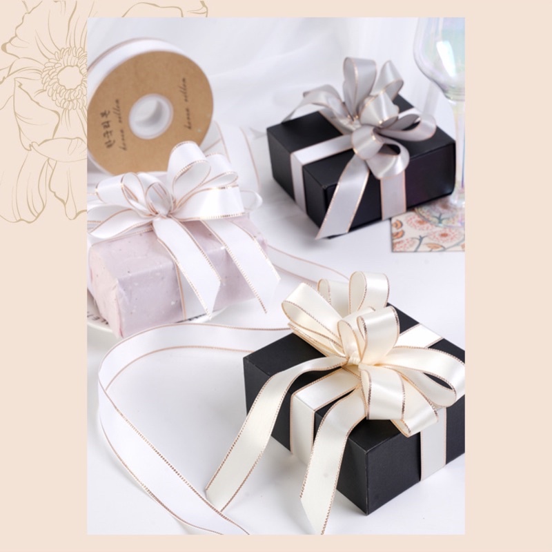 Ruy băng satin lụa mờ viền vàng hồng