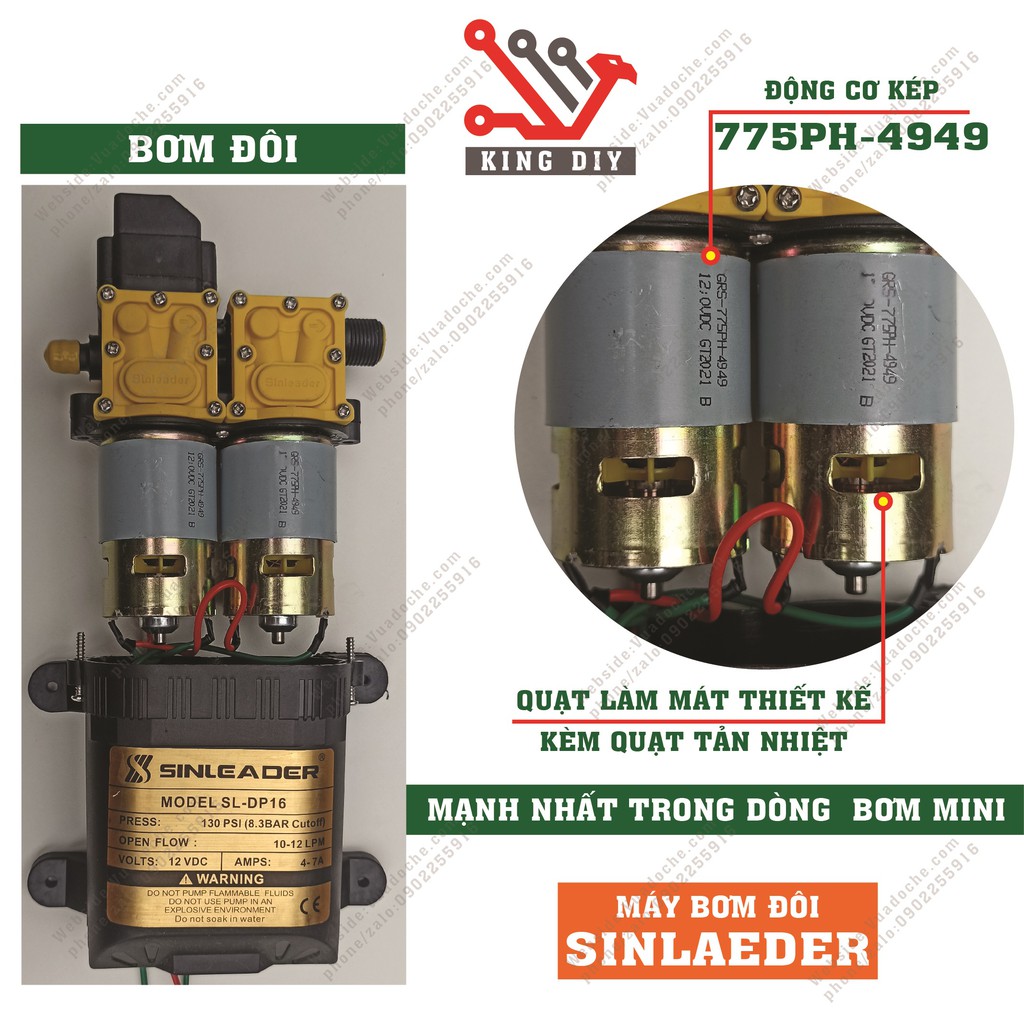 Máy bơm đôi sinleader tăng áp mini 12v 96w, Máy bơm nước mini tăng áp 12V tự ngắt ÁP LỰC MẠNH NHẤT TRONG PHÂN KHÚC