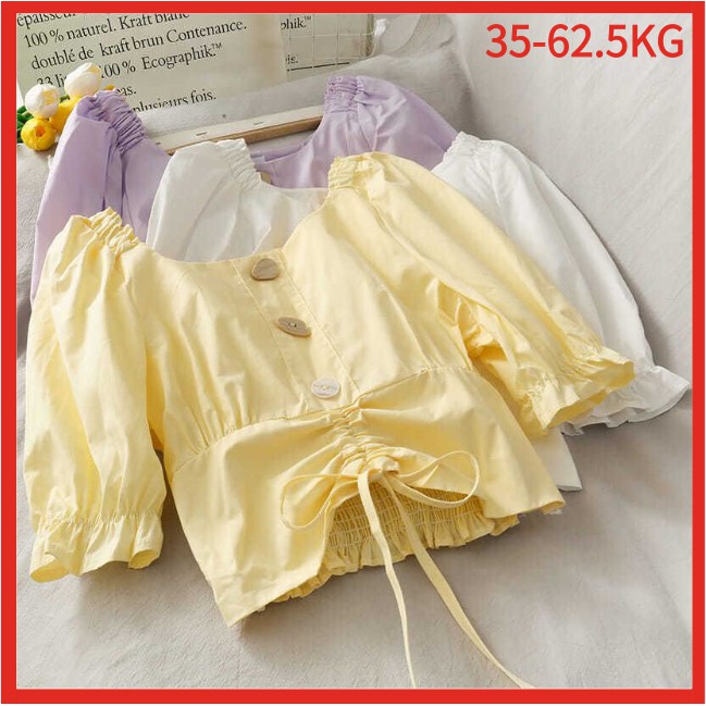 ❤️❤️Áo Kiểu Cổ Tròn Phối Ren Thời Trang Mùa Hè 2021 Cho Nữ Short waist with flared sleeves round neck top