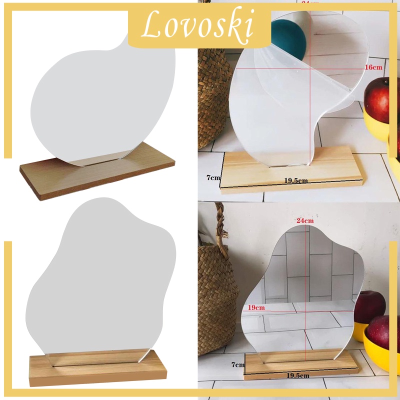 [LOVOSKI] Acrylic Mirrors Irregular Cosmetic Makeup Mirror Wooden Base Decor 24x16cm