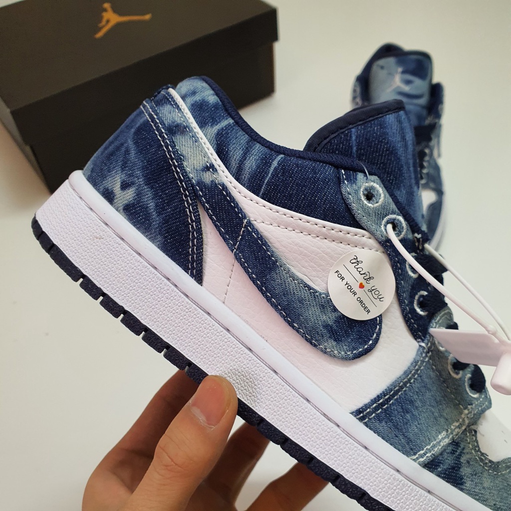 ✔️Giày Jordan 1 Low Xanh Bò Washed Denim Fullbox Cao Cấp Fullbox, Giày thể thao jordan 1 cổ thấp chất liệu chính vải bò