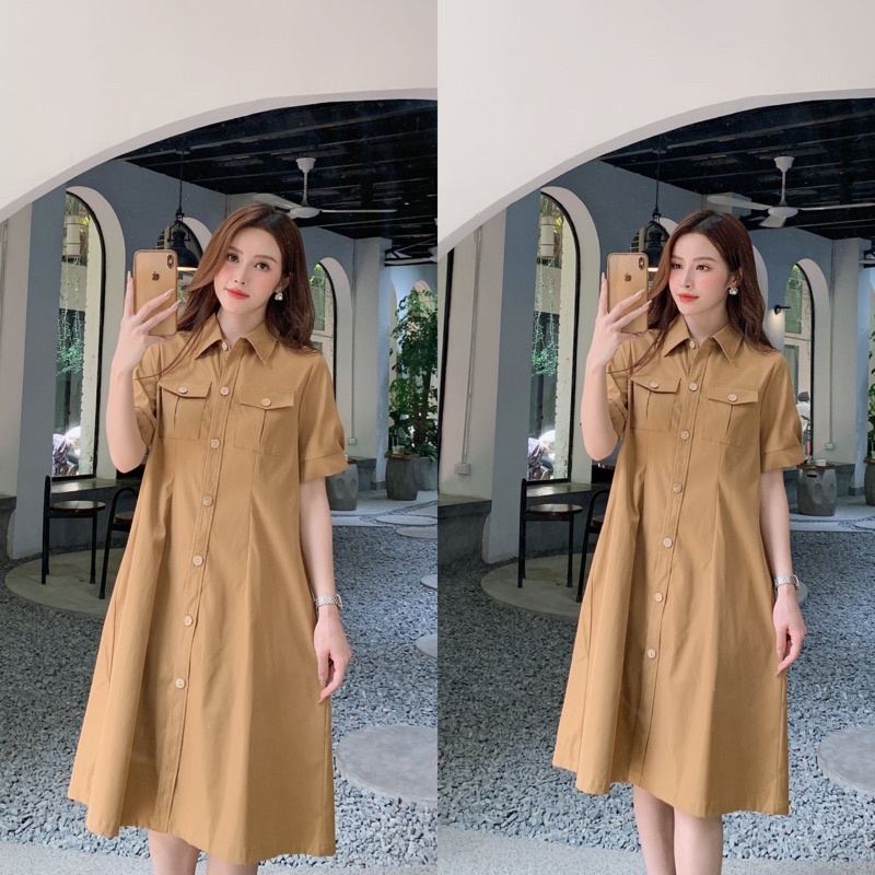 Đầm Suông Công Sở Dáng Dài Michi House Váy Xuông Cổ Sơ Mi Thanh Lịch Dáng Dài Qua Gối Freesize Bầu Mặc Xinh V476