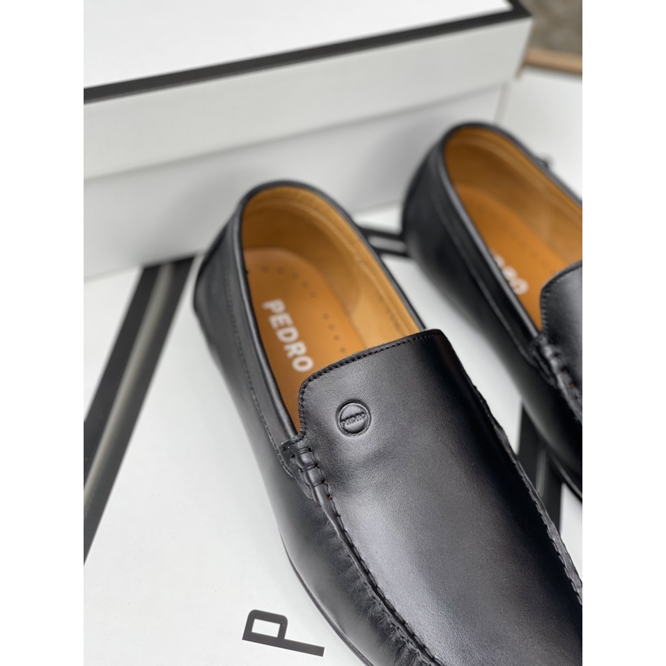 Giày công sở da bò PEDRO Casual Moccasins - Black cho nam, hàng siêu mềm - D2
