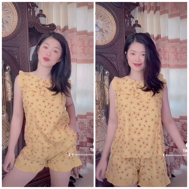 Bộ ngủ - Bộ mặc nhà quần cộc nữ chất đũi lạnh siêu mát_bộ đồ cộc tay áo 2 dây mùa hè thoải mái