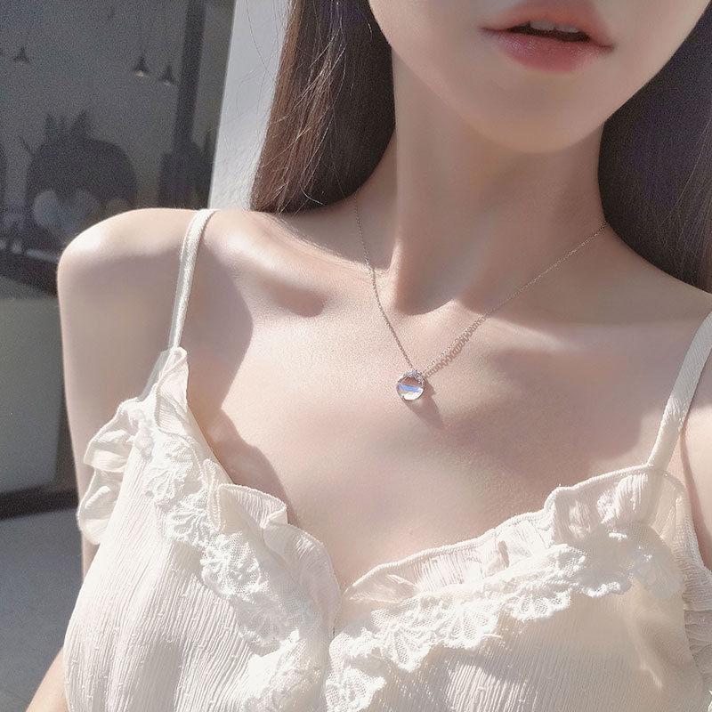 Dây chuyền choker bằng bạc sterling s925 thiết kế hình mặt trăng tinh tế cho bạn gái