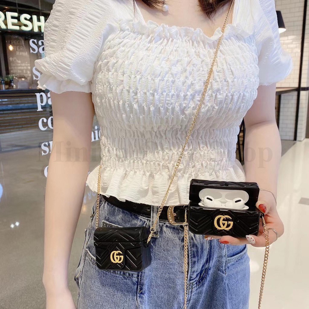 Ốp case Airpods 1/2, Airpods Pro túi đeo Gucci siêu sang silicon 3d cao cấp