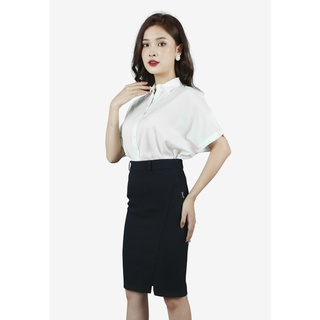 Áo sơ mi tay cộc cánh dơi cổ đức v chéo đũi trắng the one fashion adv2493tdui