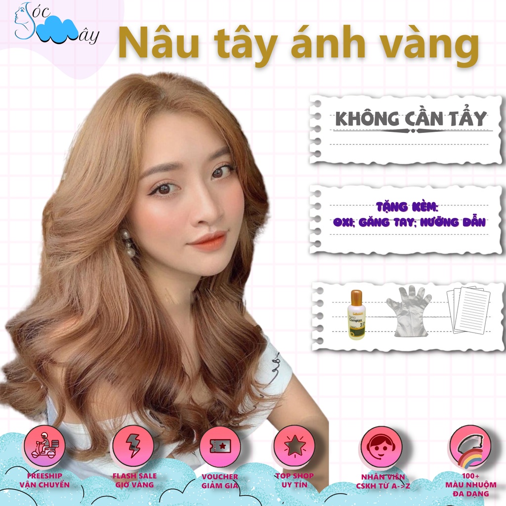 Một bộ thuốc nhuộm tóc màu Nâu tây ánh vàng + tặng oxy trợ nhuộm
