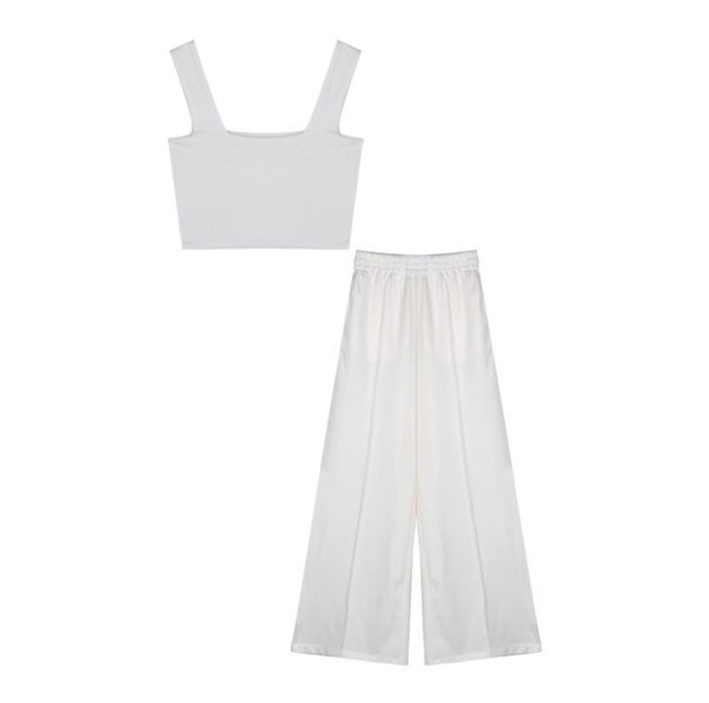 Set Quần Vải Dài Và Áo Thun Trắng, [ADORABLE], Set Freesize Basic Ulzzang Hot Trend 2021 Ảnh Thật