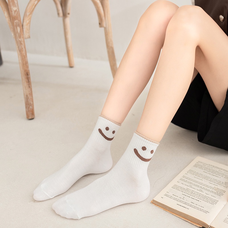 Tất vớ cao cổ nữ chất cotton họa tiết mặt cười lớn phong cách Vintage - T067 Mian Store