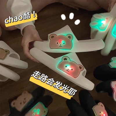 Dép Đi Trong Nhà Đế Dày Chống Trượt Phát Sáng Họa Tiết Gấu Dễ Thương Cho Nam Và Nữ
