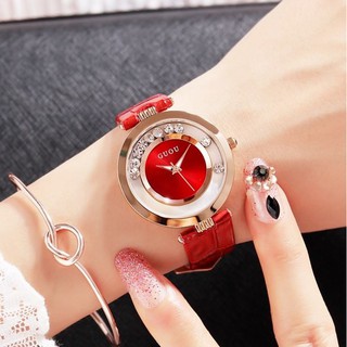 Đồng hồ nữ GUOU HÀNG CHÍNH HÃNG dây da size 35mm ( kéo qua phải có ảnh và Clip)