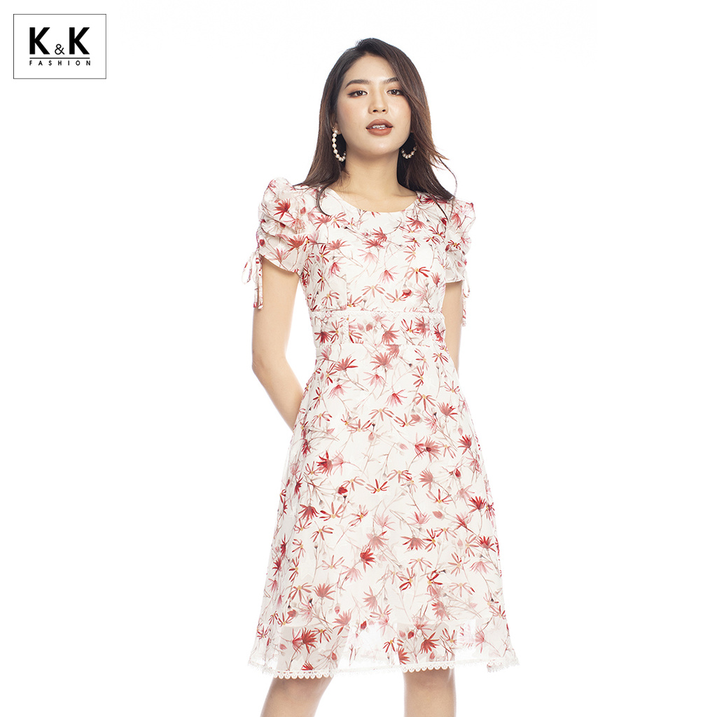 Đầm Hoa Dáng Xòe K&K Fashion KK105-37 Tay Ngắn Chất Liệu Vải Voan