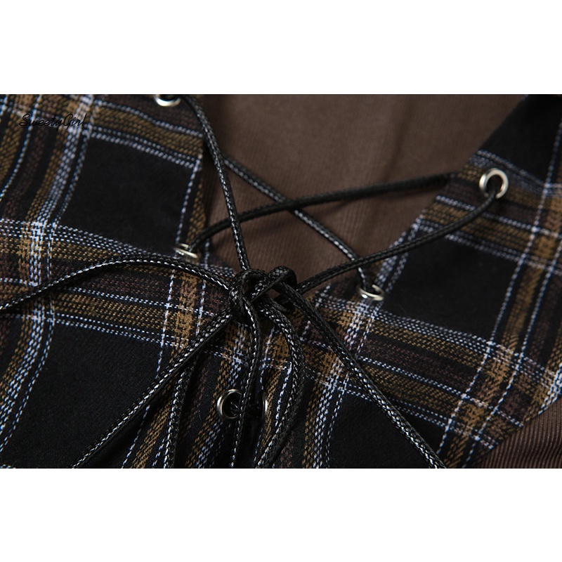 Đầm Tay Ngắn Cổ Chữ V Họa Tiết Sọc Caro Thời Trang Đường Phố Cho Nữ 2022