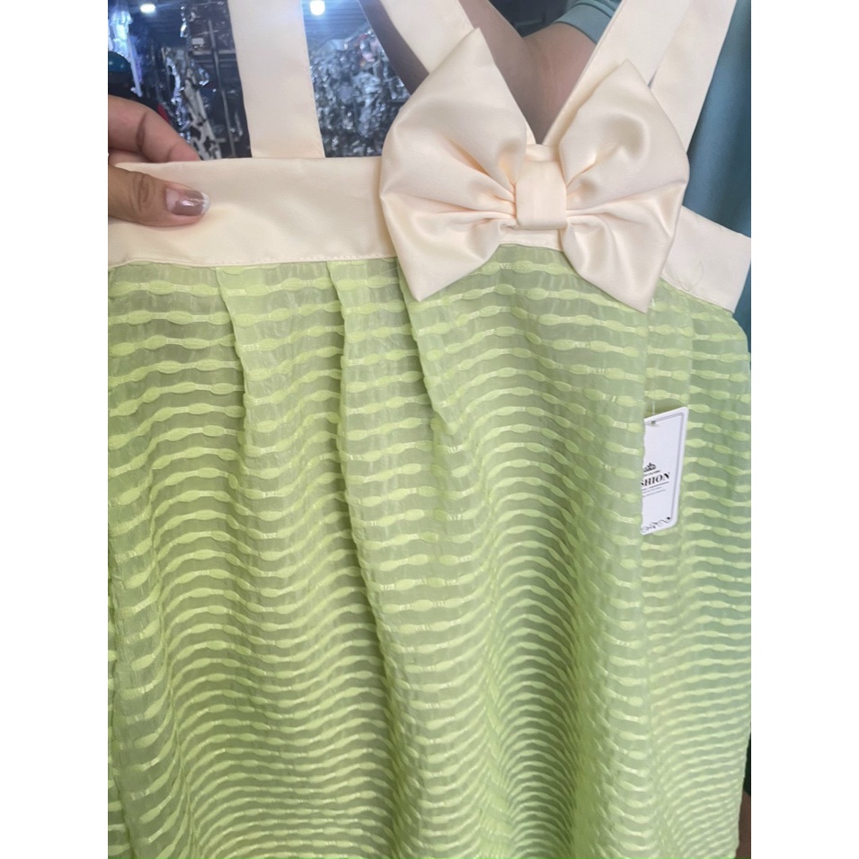 Đầm babydoll xốp tơ cực đẹp, đầm tiểu thư babydoll phối nơ 2 dây đan chéo dễ thương xinh xắn