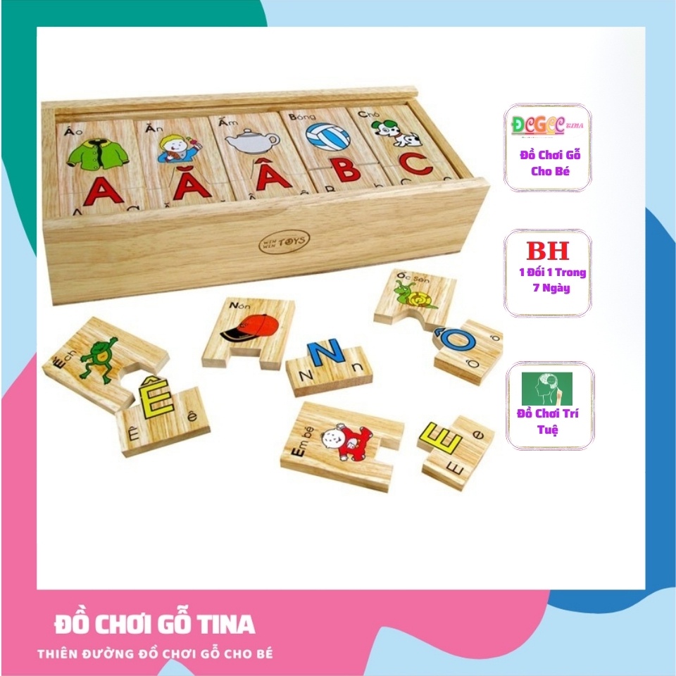 Bộ tìm chữ cái tiếng việt Winwintoys,đồ chơi gỗ giáo dục thẻ học chữ cái tiếng việt đồ chơi thông minh cho bé 2 tuổi