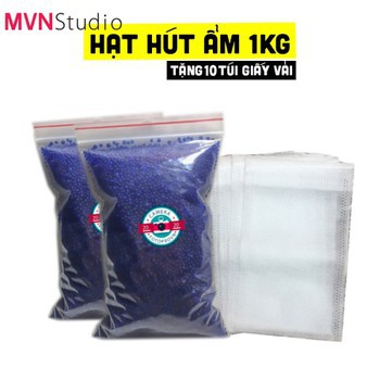 MVN Studio - Gói 1kg hạt chống ẩm, hạt hút ẩm màu xanh cho máy ảnh tặng kèm 10 túi giấy vải