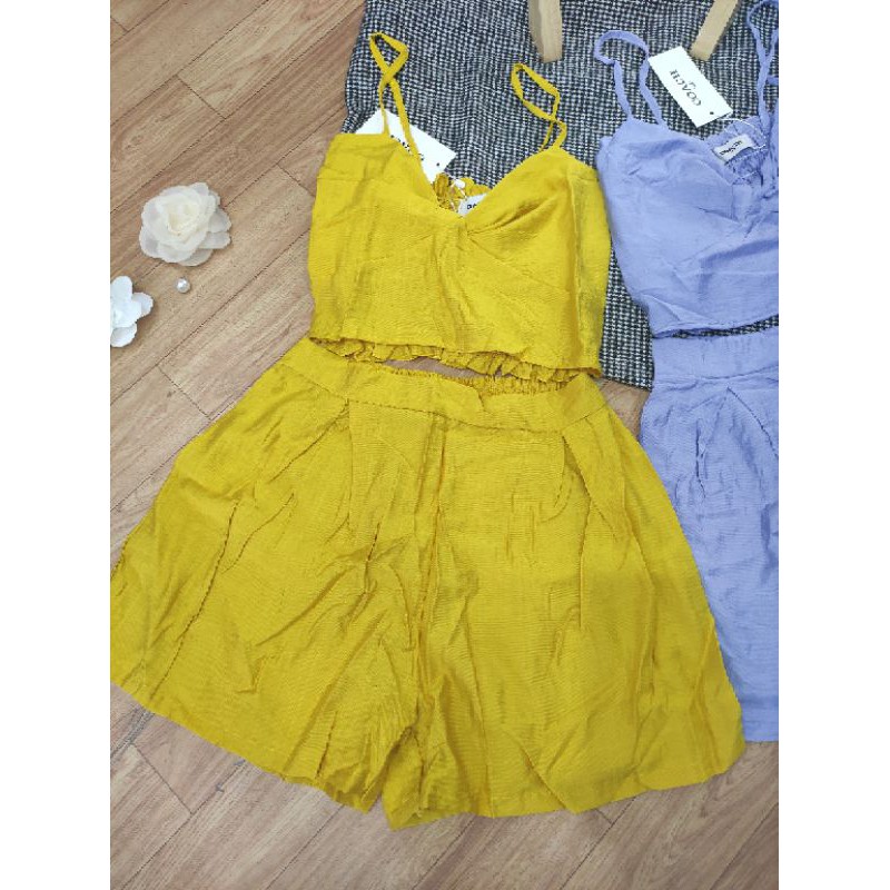 set áo dây xoắn ngực quần short ống rộng ( hình thật)