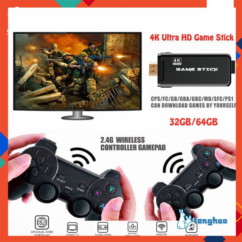Máy Chơi Game Cầm Tay Không Dây Game Stick Lite 4K Tích Hợp 3500/10000+ Trò Chơi Cổ Điển