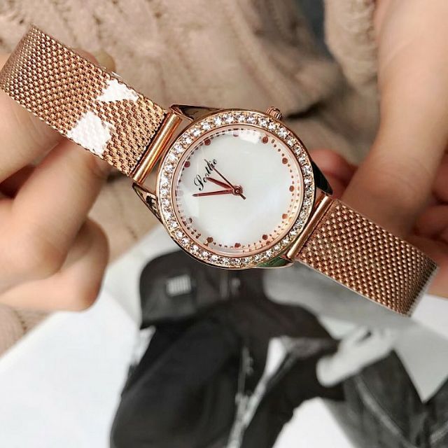 Đồng Hồ Nữ SCOTTIE 9018 Viền Đá Dây Thép Lụa Case Nhỏ 30mm