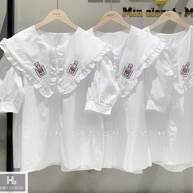 Áo Sơ mi Tiểu Thư BÁNH BÈO thêu hình chai nước hoa PC