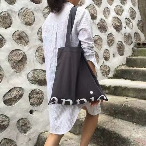 Túi Vải Canvas Đeo Vai In Chữ Đơn Giản Thời Trang